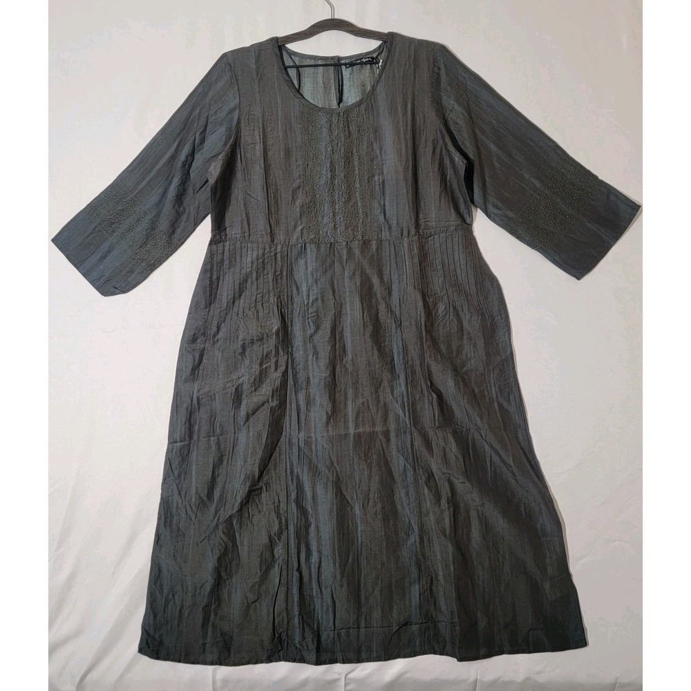 Gudrun Sjoden Melody Dress Organic Cotton/Silk Midi Medium Dark Teal Embroidered - Picture 1 of 6